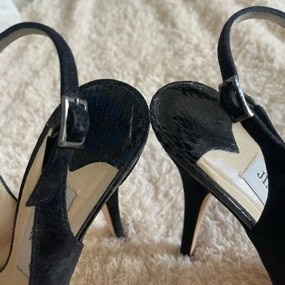JIMMY CHOO 072CLUE Suede/Snake Black Heels Size 7.5 - Picture 3 of 7